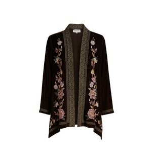 Paparazzi Embroidered Velvet Cardigan Kimono Size Small Brown Green Boho Fall